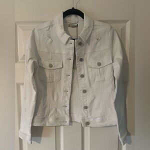 Women’s DEAR‎ JOHN White Distressed Jean Jacket. Size Small.